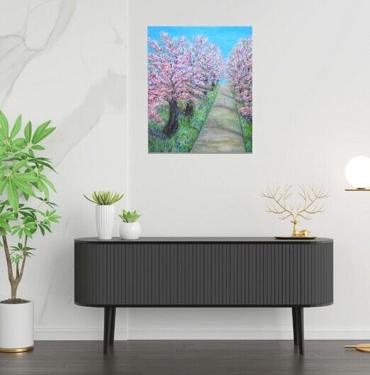 絵画 『桜道』 アクリル画 8号 桜 SAKURA 絵 春 花 自然 F8