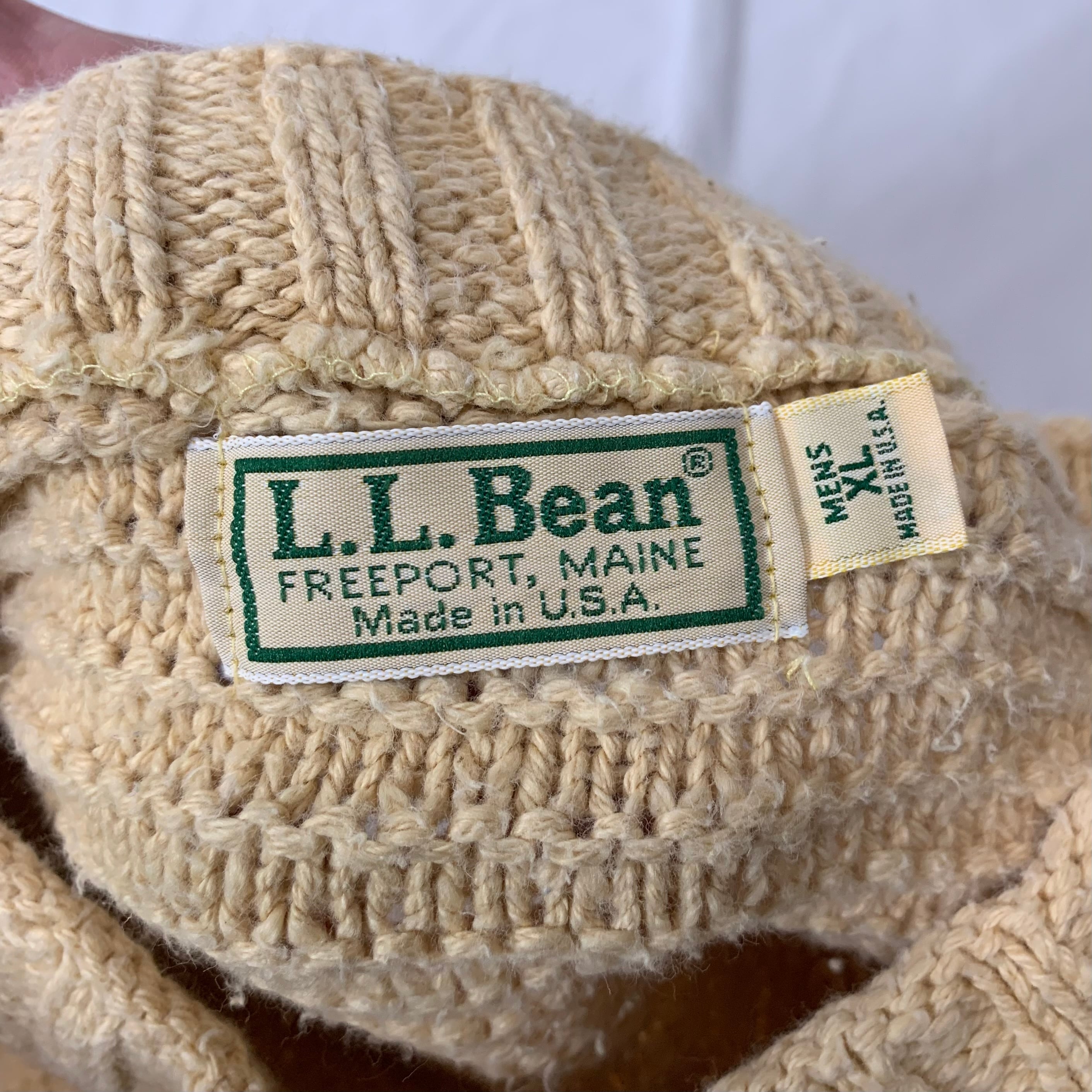 vintage old 80s 90s L.L.Bean aran pattern cotton knit cotton