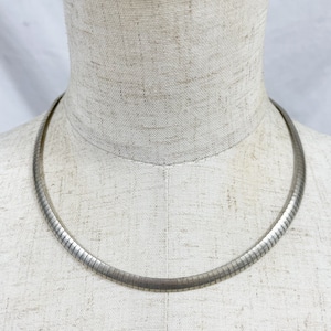 Vintage 925 Silver Omega Chain Choker Necklace Made In Italy