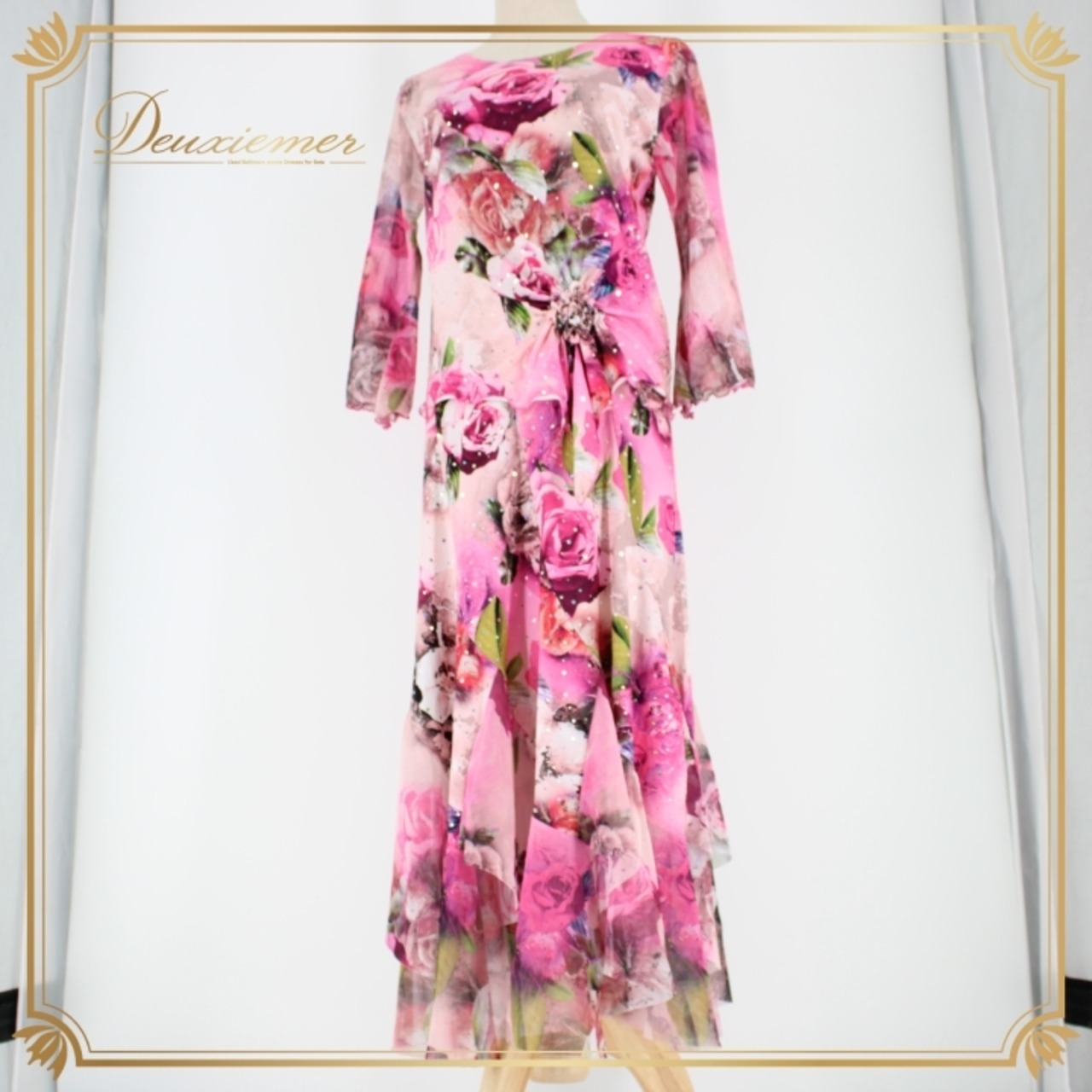 社交ダンス 衣装 スタンダード 上下セット ツーピース レッスンウェア パーティ衣装 オールシーズン ACROSS ピンク系 花柄 キラキラ 上品 ピンク系 フラワープリント セットアップ ドレス レディース 柔らかい 伸縮性 おしゃれ ダンス衣装 ホログラム キラキラデザイン 上品スタイル パーティーレッスン用 多色展開 エレガント スタイリッシュ 輝く 整形体型 スカート付き