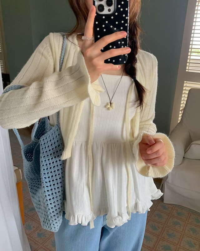 (予約) ezediary / Frill bolero knit cardigan 3color