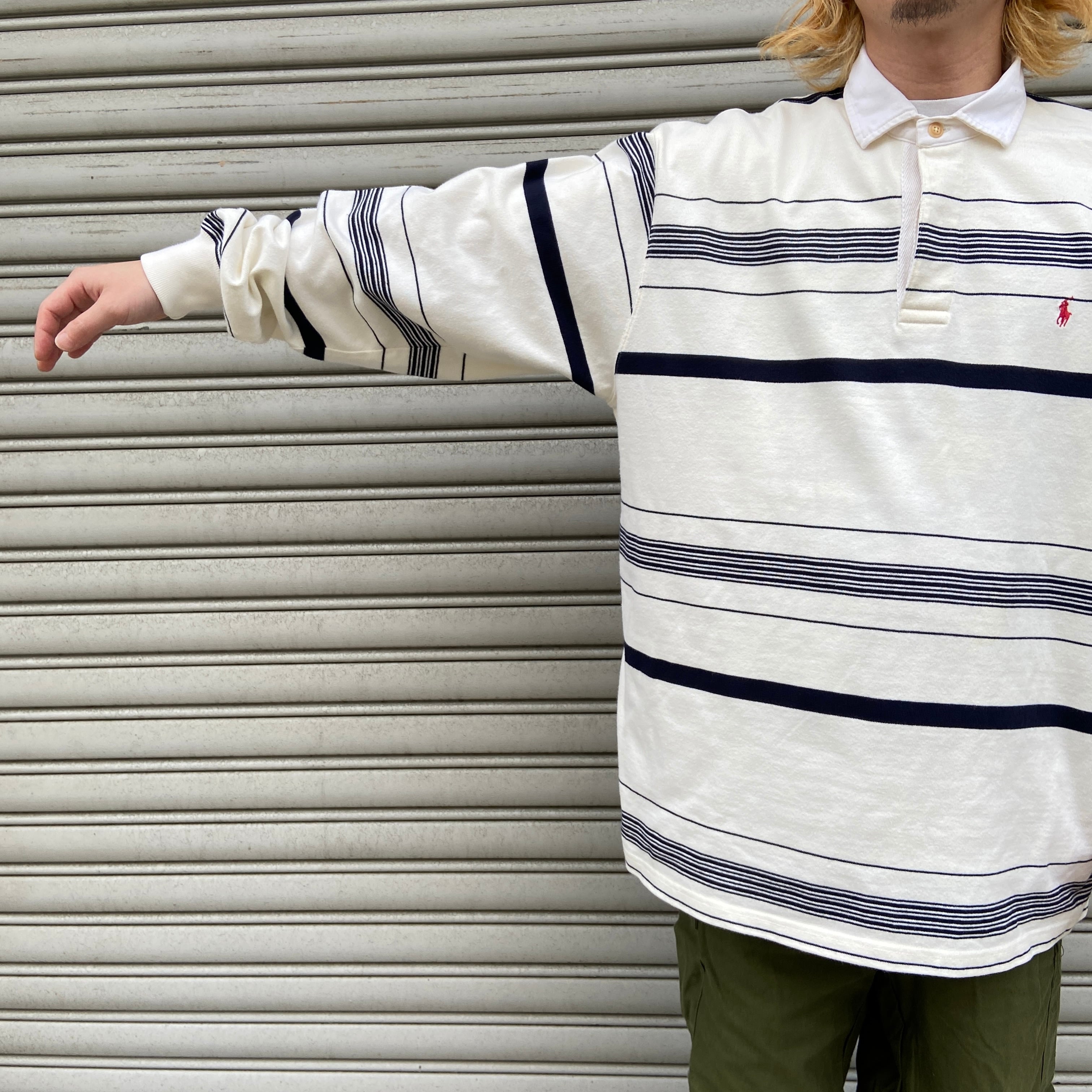 送料無料』90s Ralph lauren マルチボーダー長袖ポロシャツ