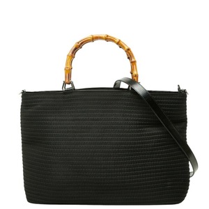 グッチ バンブー ハンドバッグ 2WAY ショルダーバッグ ブラック ナイロン レザー レディース GUCCI 【中古】