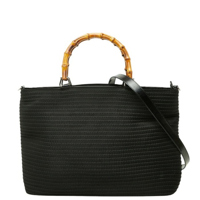 グッチ バンブー ハンドバッグ 2WAY ショルダーバッグ ブラック ナイロン レザー レディース GUCCI 【中古】