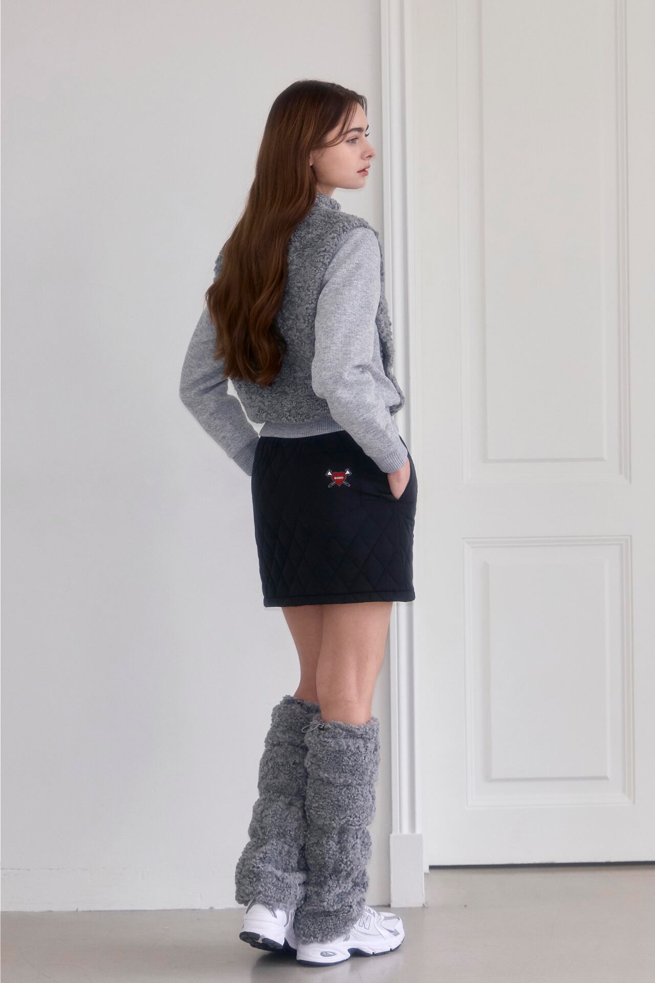 グレー キルティング ゴルフスカート GOXO ゴーエックスオー ハートアタックウォームフィットキルティング