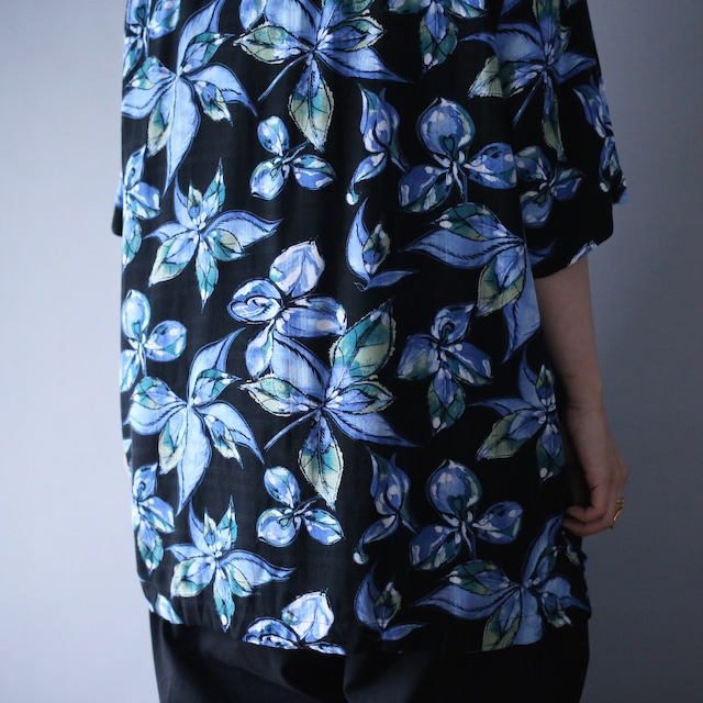 beautiful blue flower full pattern loose silhouette h/s shirt