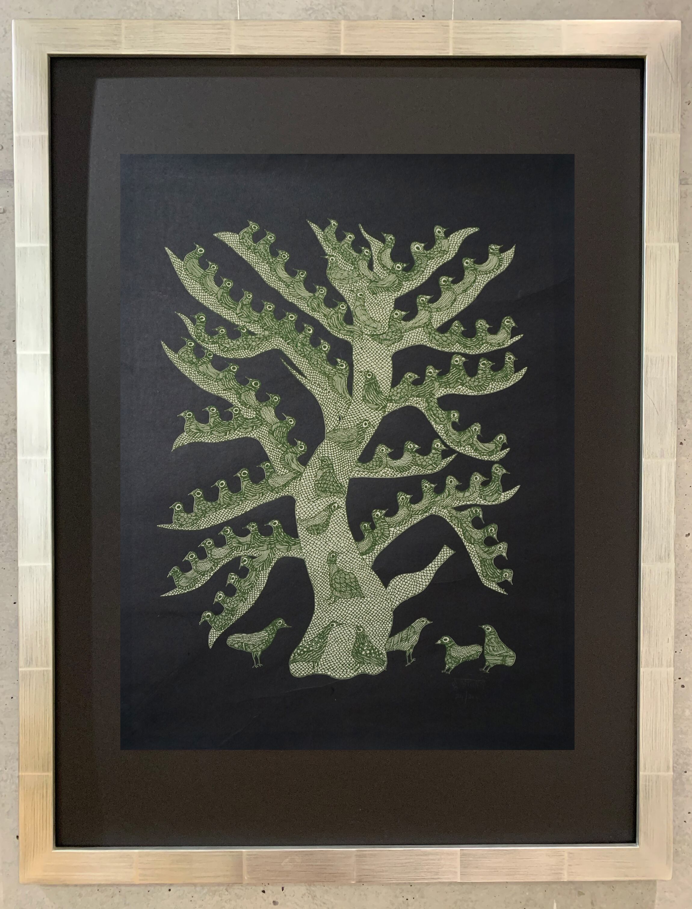ゴンド画家ドゥルガー・バーイ作品 シルクスクリーン 「DUMAR TREE」 TSOMORIRI