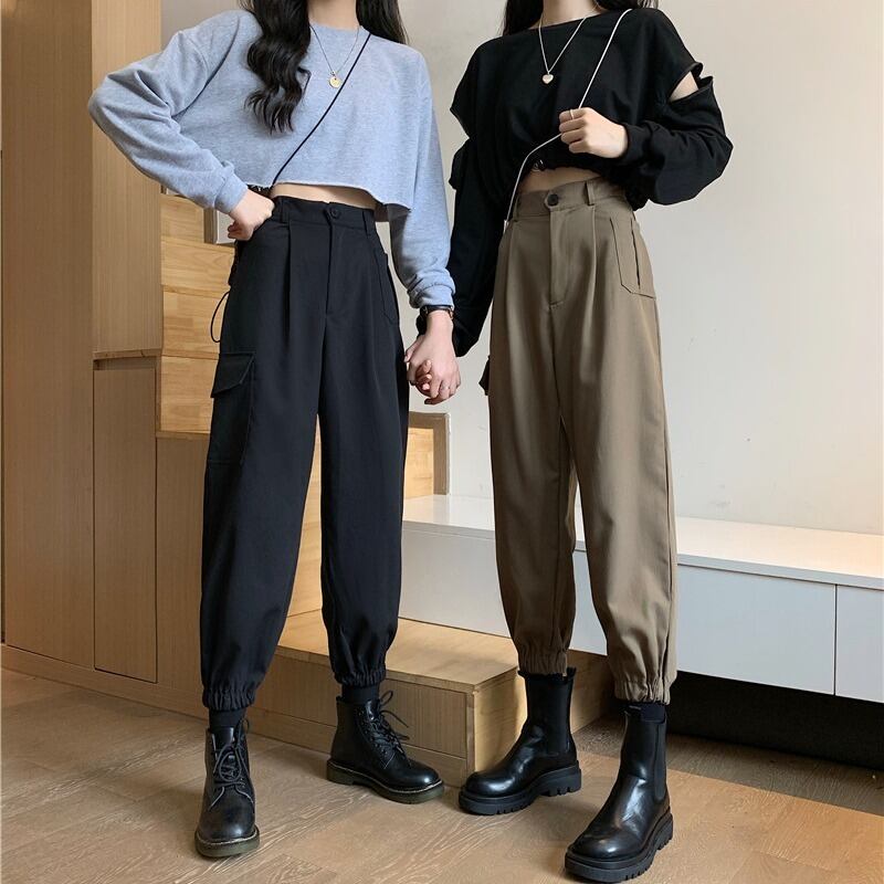 オータムカジュアルパンツ スタンダードハイウェストウェスト薄手 レトロ 秋物 1号婦人85214229298