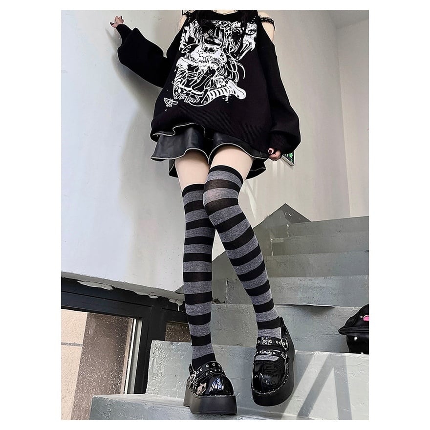 地雷系 ニーハイ 【ボーダー 5カラー】 サブカル Y2K punk 参戦服