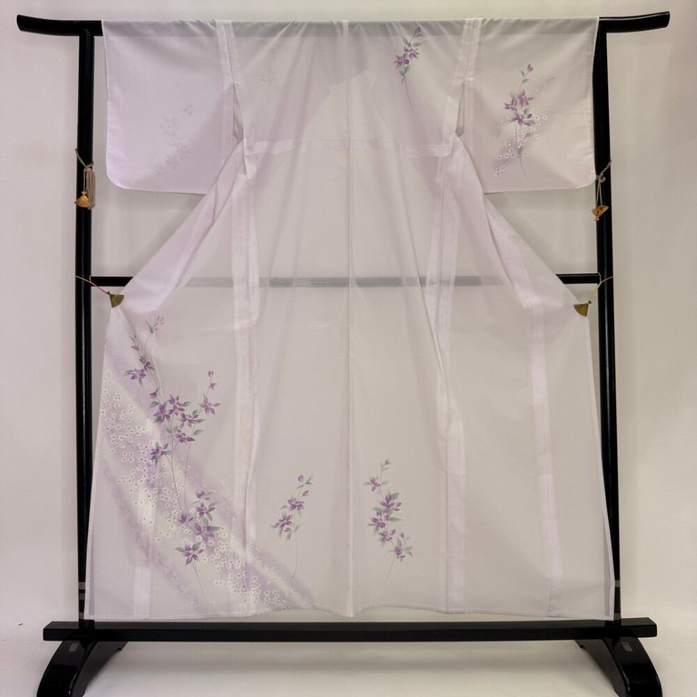 訪問着 付け下げ 絽 夏用 夏 洗える着物 礼装 ポリエステル 裄64.4cm M サイズ 白 6123