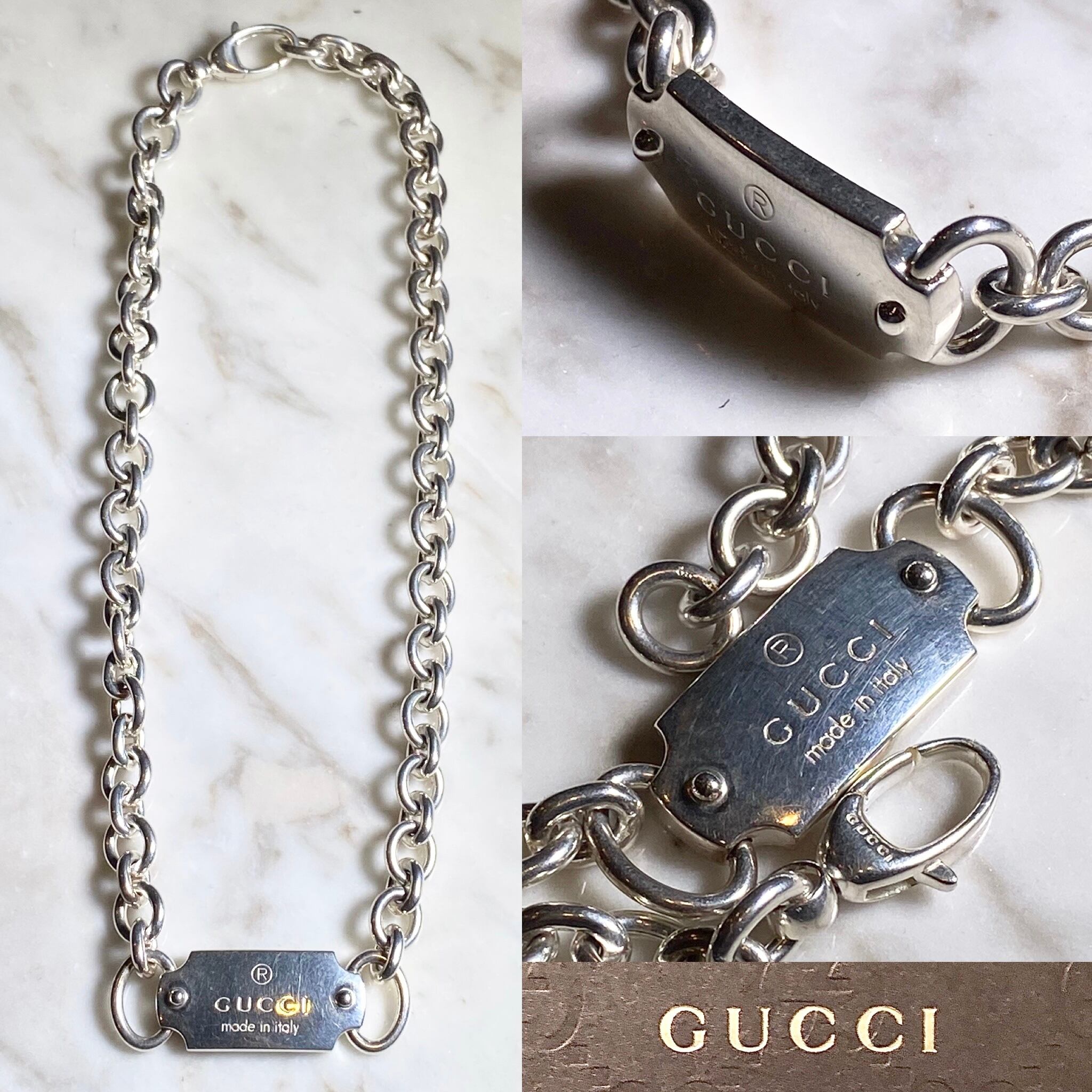GUCCI silver logo plate necklace | NOIR ONLINE