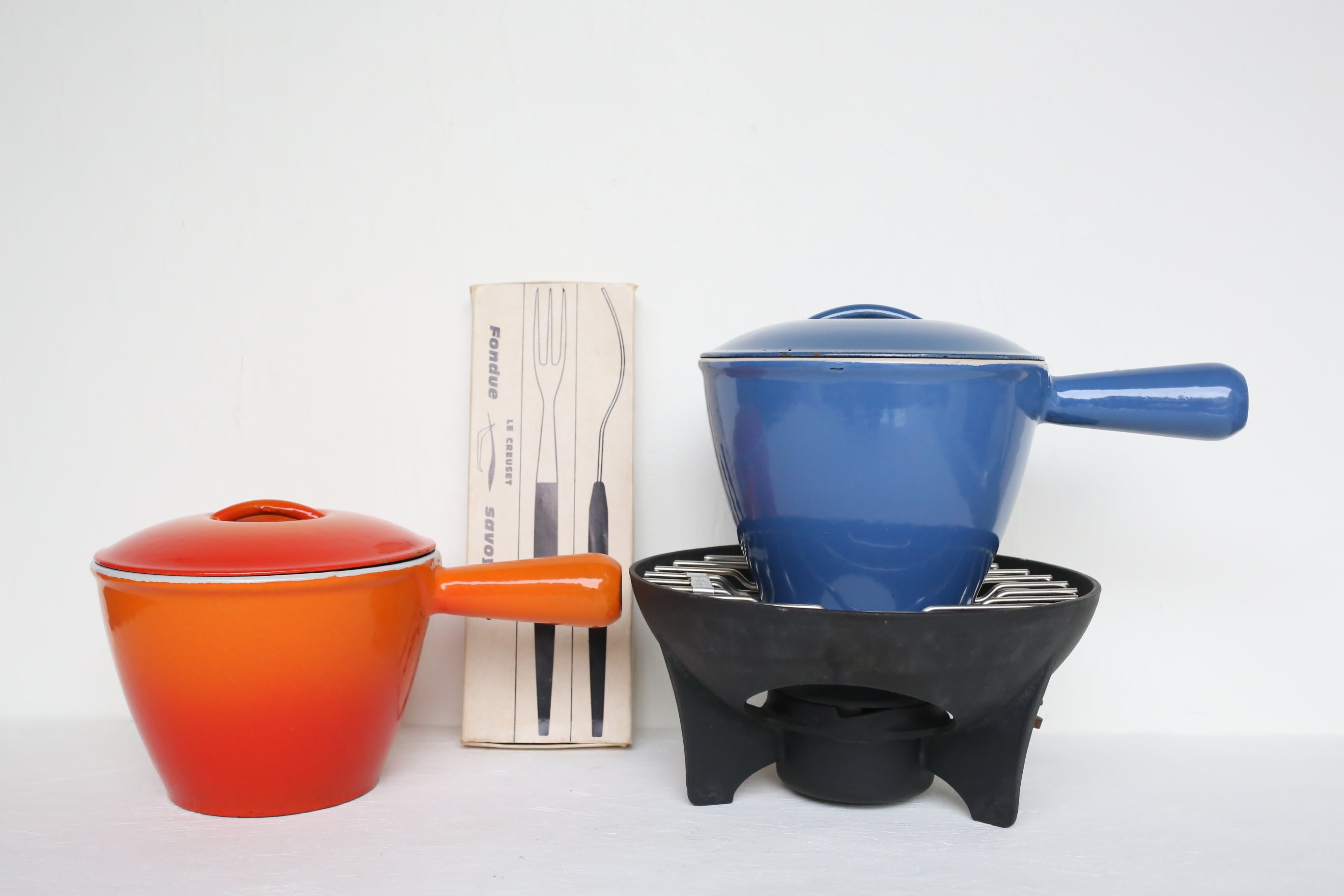 フランス ヴィンテージ ル・クルーゼ Le Creuset フォンデュ鍋セット(オレンジorブルー)N-00453
