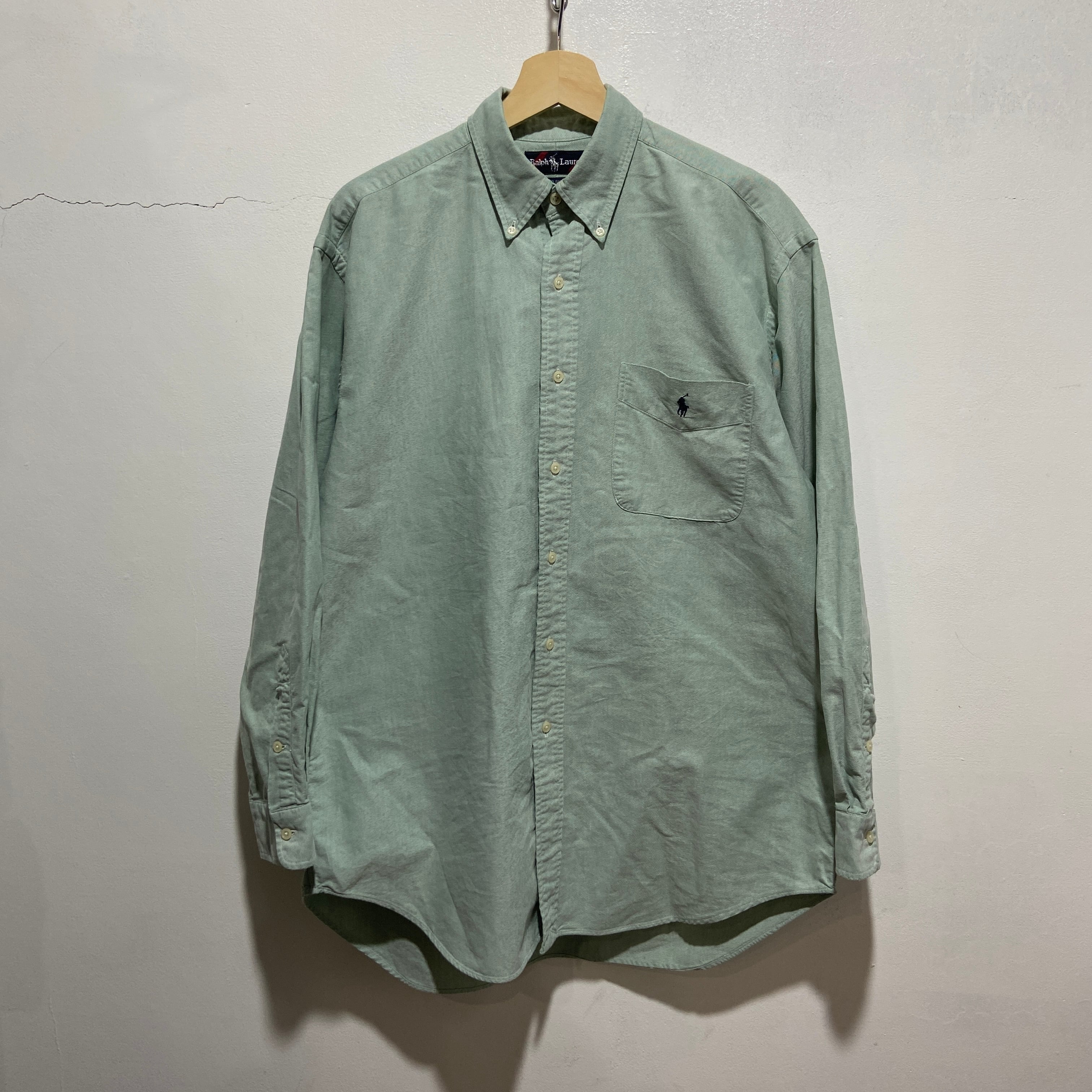 送料無料』90s ラルフローレン BIG SHIRT オックスフォードBDシャツ 緑 