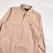 90s Ralph Lauren ラルフローレン CUSTOM FIT ストライプ BD ボタンダウン 長袖 シャツ LL /ピンク・ベージュ系 メンズ ビンテージ