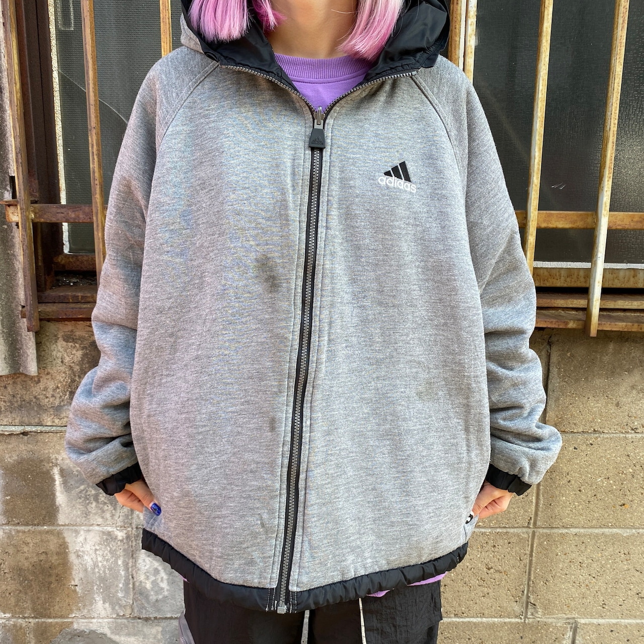 00年代 ビンテージ adidas アディダス リバーシブル 中綿 スウェット 