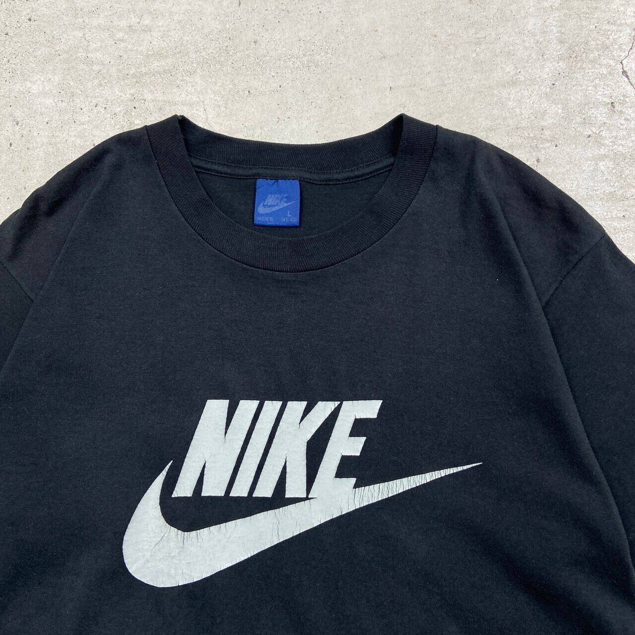80年代 紺タグ USA製 NIKE ナイキ ロゴプリントTシャツ メンズL 古着 