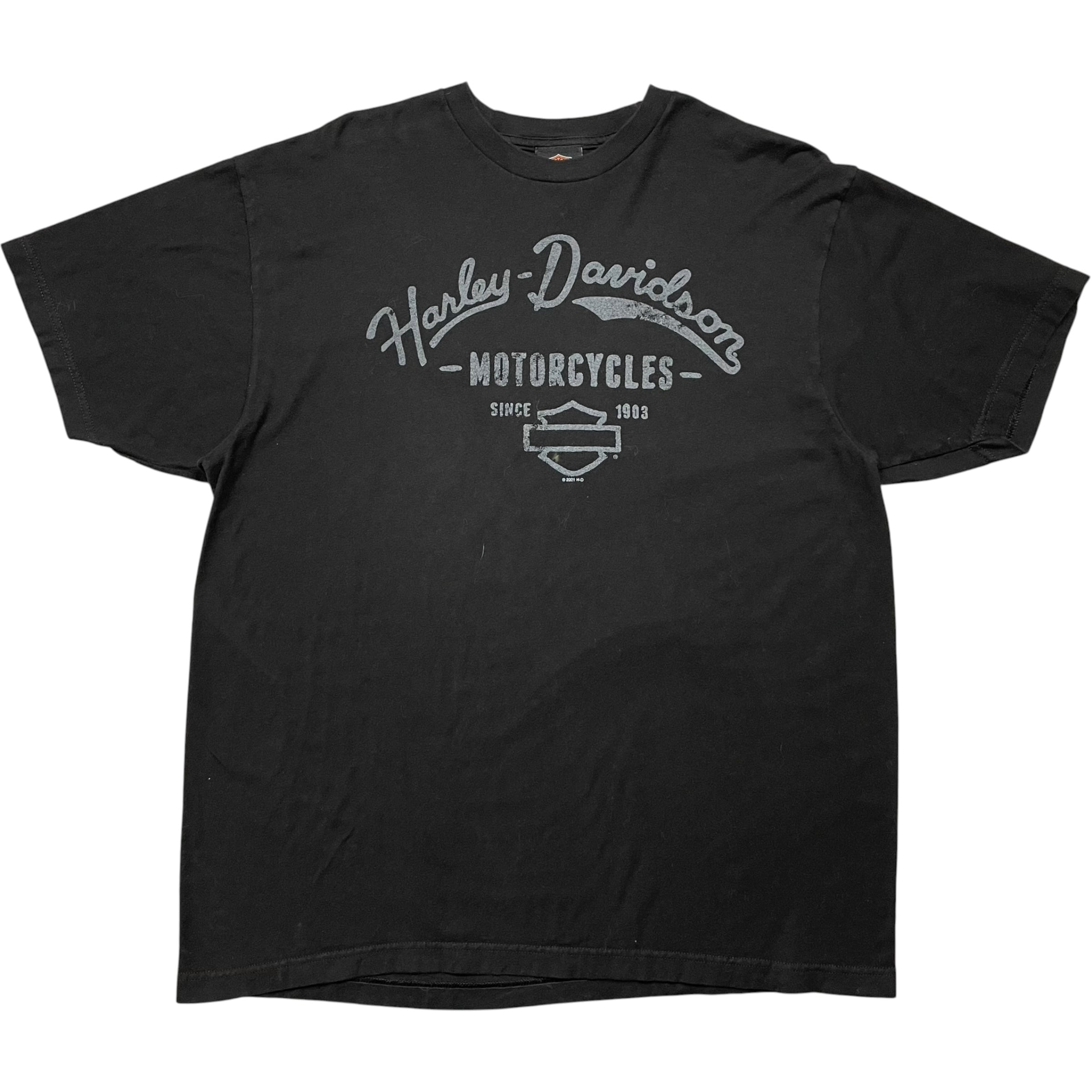 《XL》 Harley-Davidson ハーレーダビッドソン Tシャツ ブラック プリントデザイン サイズ表記タグ欠品 no.10172