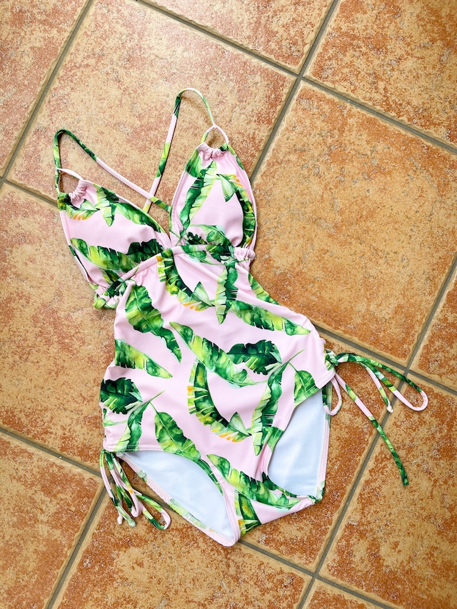 Laced-up botanical leaf monokini《PNK》18389357/132