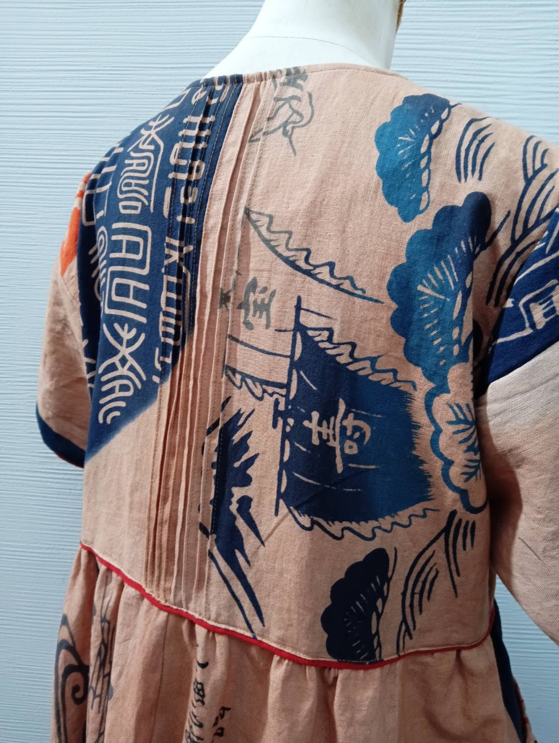 wn-26 柿渋染め手拭いワンピース | 古布・和布の創作服｜着物リメイク
