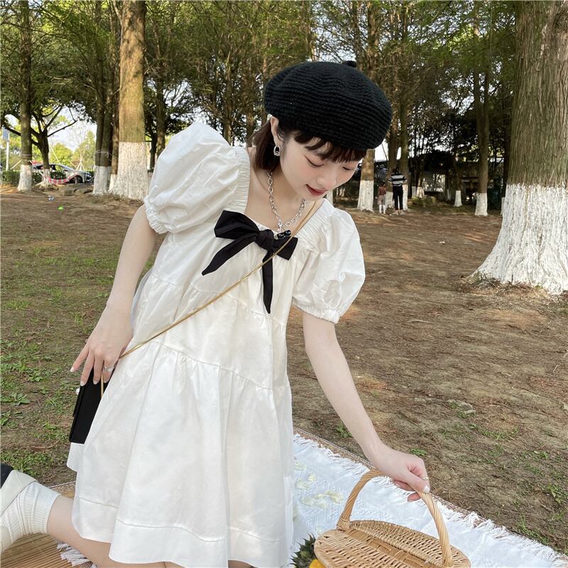 ドレス スプリングサマールーズカラースリーブAラインスカート 大人ガーリー スウィート キュート カジュアル 春物 夏物 スクウェア 1号婦人81694793128