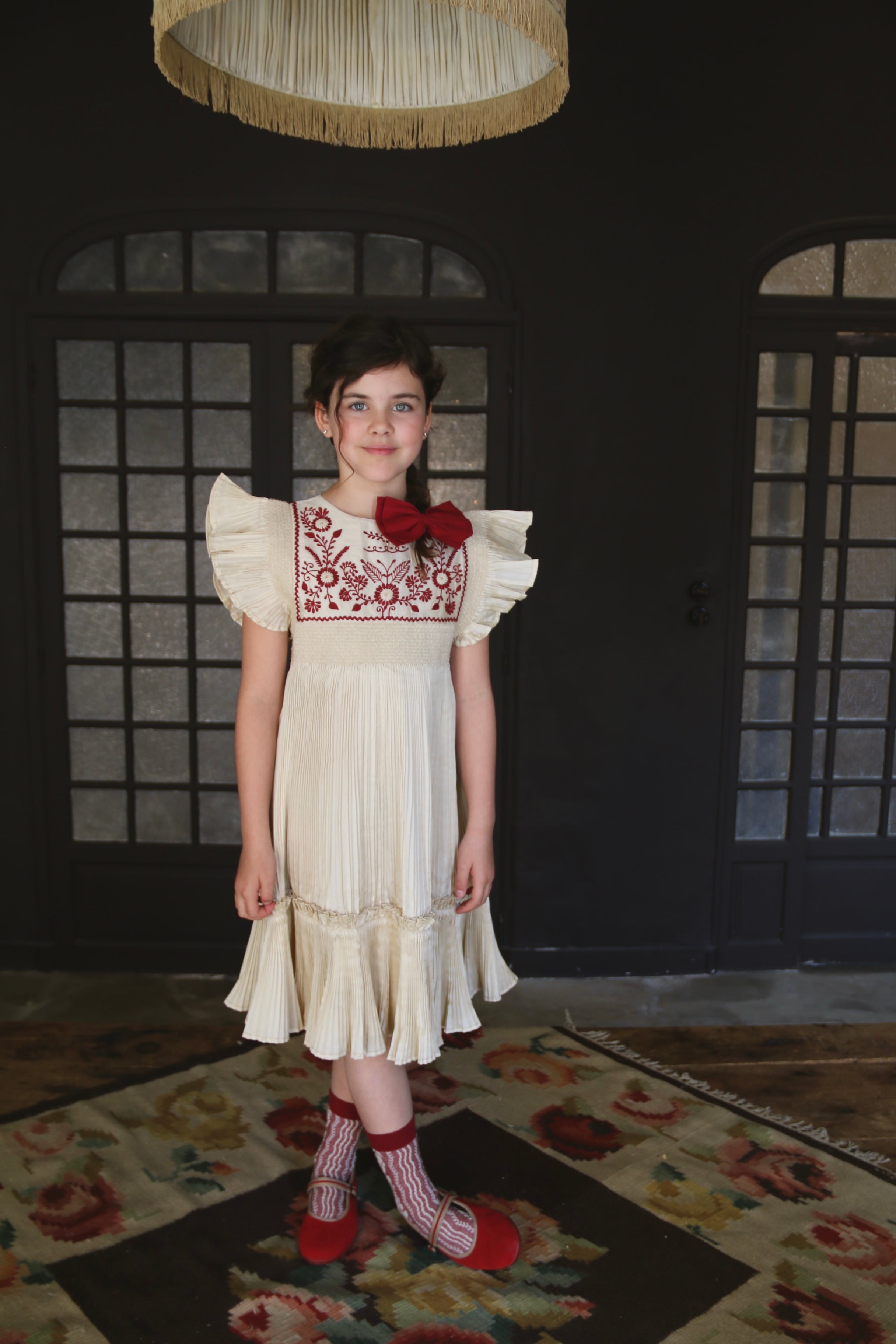 BONJOUR DIARY Dress pleated ivory taffetas 8y | RESONASON