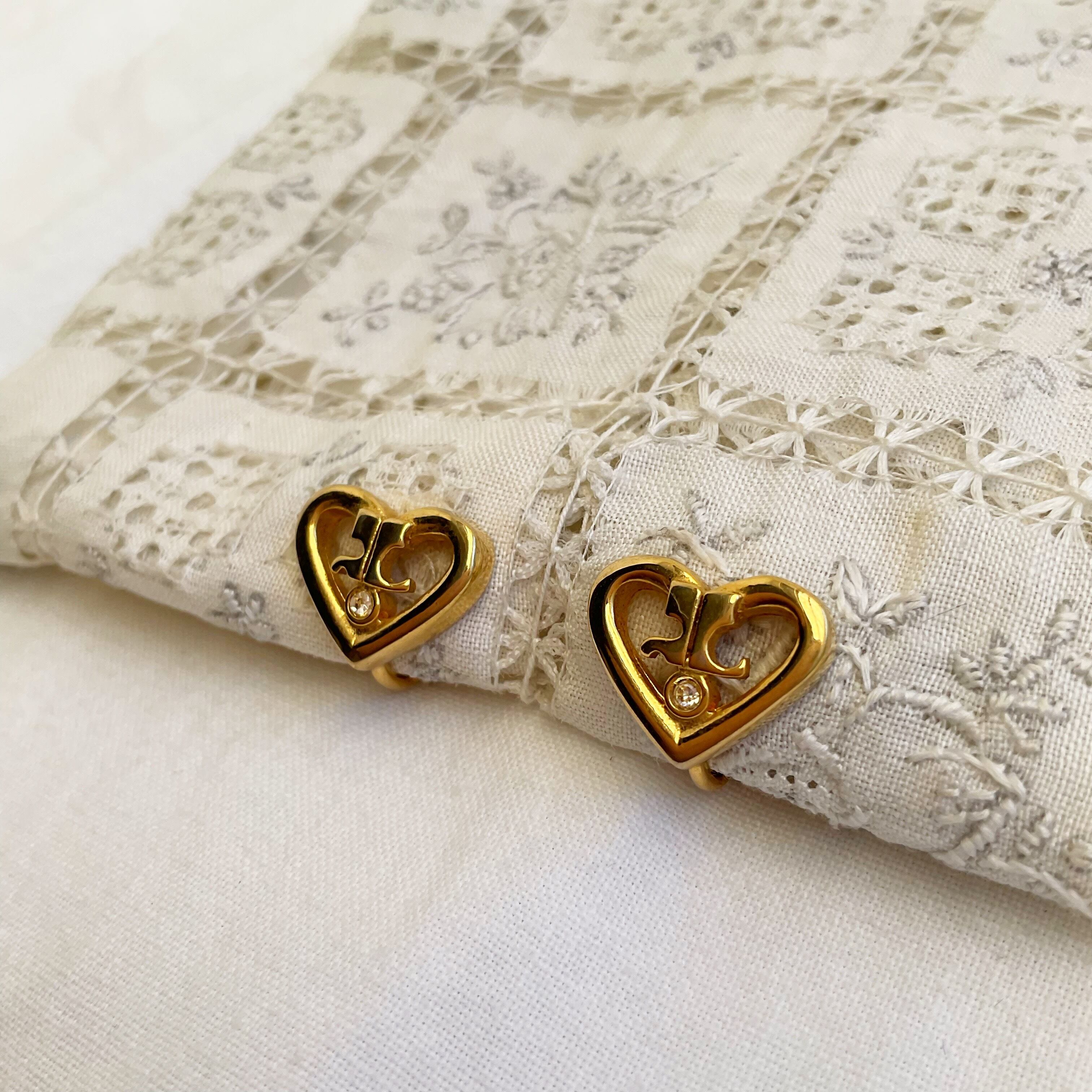 courreges heart logo stone earring