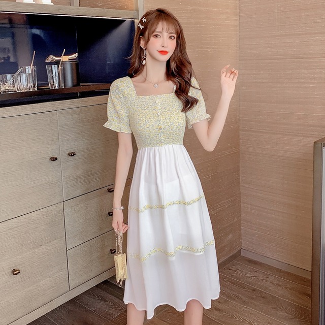 ウェストドレス サマーシフォン 夏物 スカート ステッチ ナナファッション1067185830
