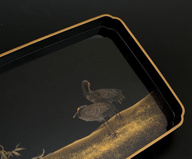 若狭塗螺鈿細工木製の大きな角盆鶴鳳凰貝漆器 若狭塗螺鈿細工木製の大きな角盆鶴鳳凰貝漆器