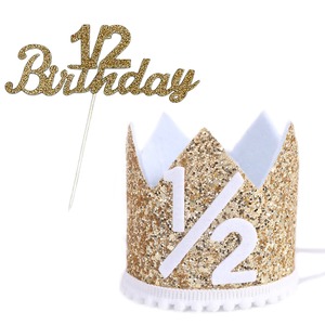 【数量限り】ハーフバースデー ケーキ 飾りバースデーハット 王冠 キラキラ 誕生日帽子 クラウン フラワー ぼうし 記念日 パーティー お祝いグッズ 飾り付け 半歳