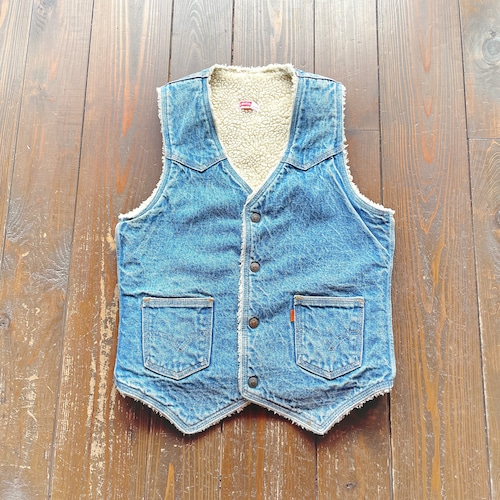 70s  Levi's  Orange Tab Denim Boa Vest / Size SMALL