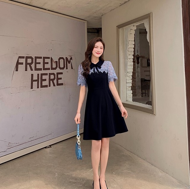 ワンピース レディース 送料無料 フレアワンピース ワンピドレス ミニ丈 ショート丈 ひざ丈 膝上 袖あり 半袖 襟付き フレア Aライン 切り替えデザイン レース リボン 透け感 シースルー かわいい 大人可愛い きれいめ 上品 おしゃれ 大人女子 こなれ感 ラブリー キュート ガーリー 存在感 抜け感 L XL 2XL 3XL 4XL 大きいサイズ 大きめ ビッグサイズ ゆったり 黒 ブラック 水色 無地 春 夏 秋 10代 20代 デート 女子会 韓国系 体系カバー 美脚 インスタ映え 脚長