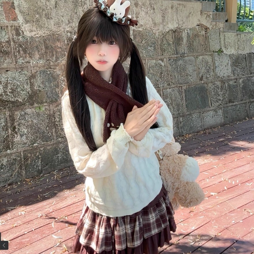 森ガール風 セットアップ ニット チェック柄 ミニスカート｜SEASONZ