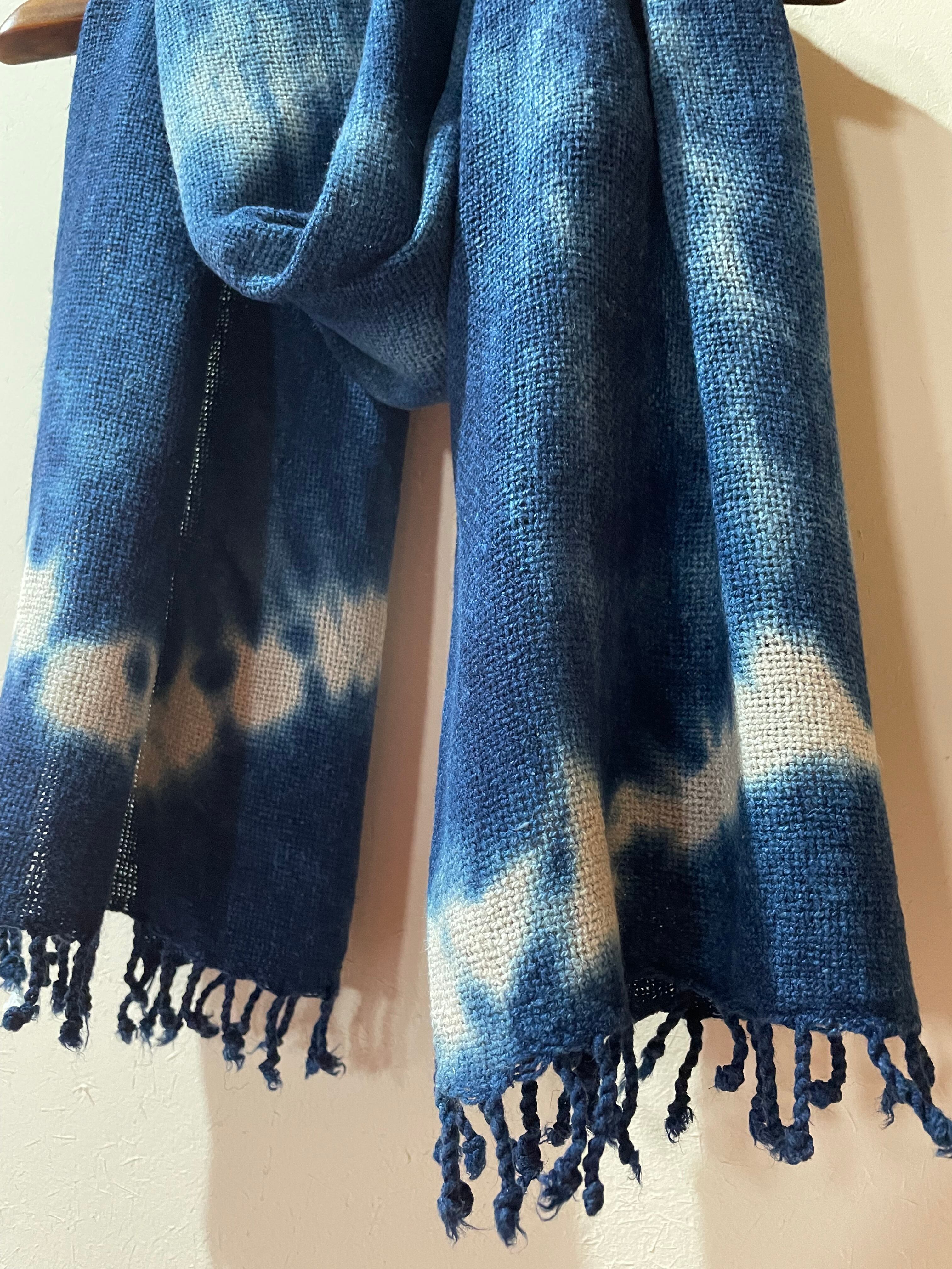 藍染 手織りヘンプストール ねじり染 麻100% くびまき | 糸の心