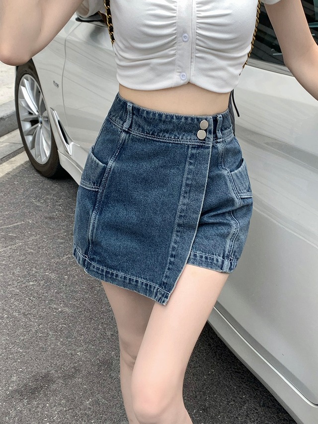 パンツ　ショート ミニ 夏 デニム ハイウエスト ブラック ブルー