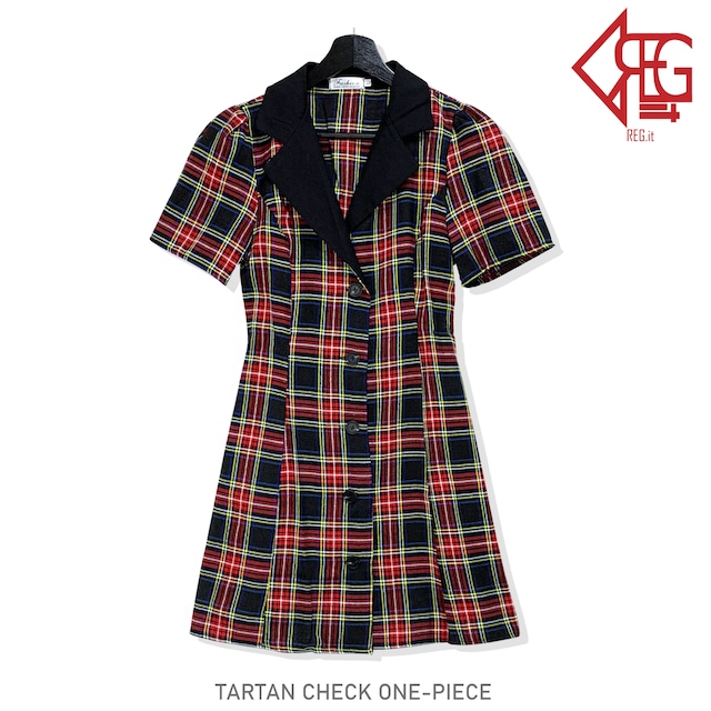 【REGIT】【即納】TARTAN CHECK ONE-PIECE S/S 韓国服 ワンピース チェック柄 タータンチェック 個性的 ミニ ショート丈 ひざ上 半袖 夏 10代 20代 プチプラ 着映え 映える ネット通販 TAX001