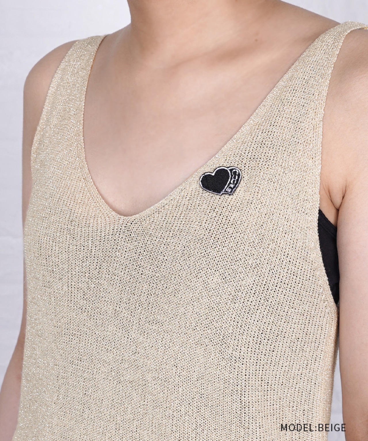 【直営限定ITEM】Wハートパッチラメキャミソール (BEIGE)　CQ-46122H