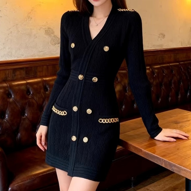 Button Front Mini Knit Dress(2color)　　V3254