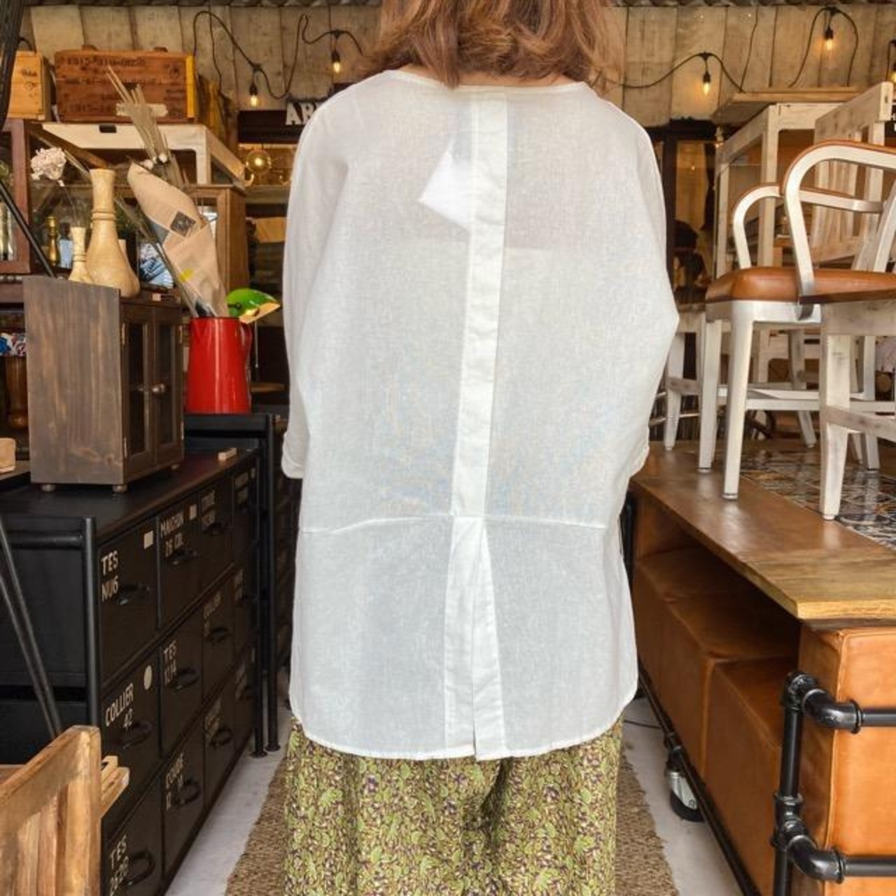 TOPANGA Lady's　フロントライン5分袖ブラウス　オフホワイト