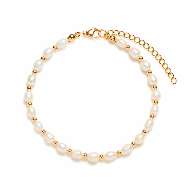 Natural freshwater pearl mix anklet gold