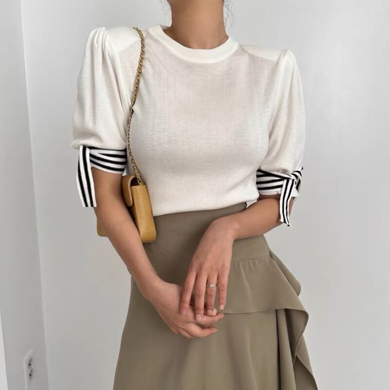 ◆一部即納◆スリーブタイデザインニットトップス(即納:1-4営業日/予約:1-2週間程でお届け)