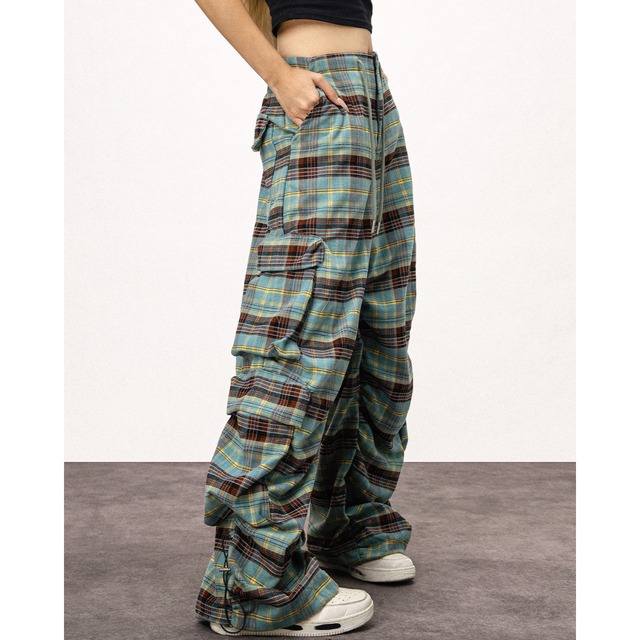 gathered check pattern pants　ギャザーチェック柄パンツ　J0951