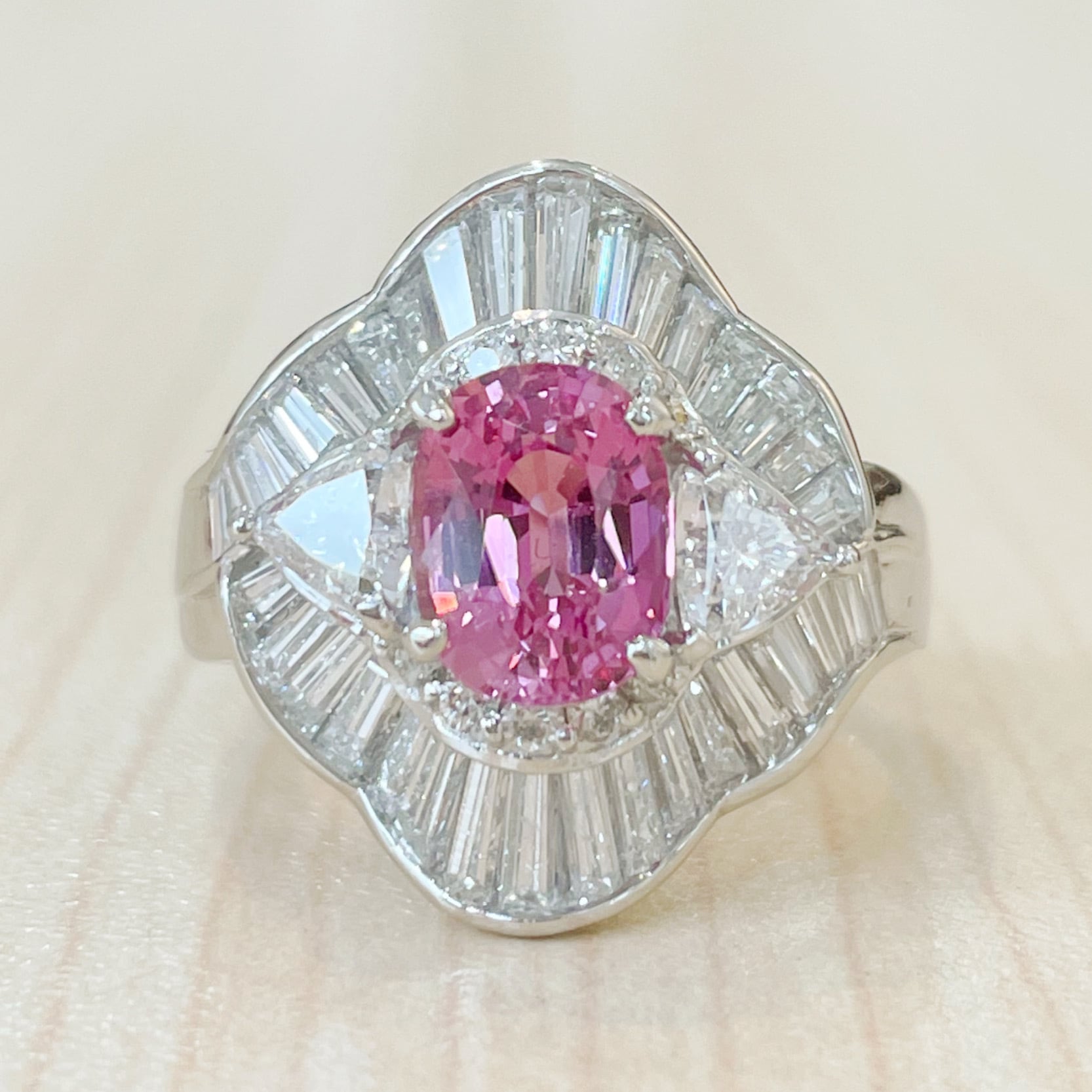 Pt900 パパラチヤサファイア 0.528ct ダイヤモンド 0.30 リングmare_CSJewelry