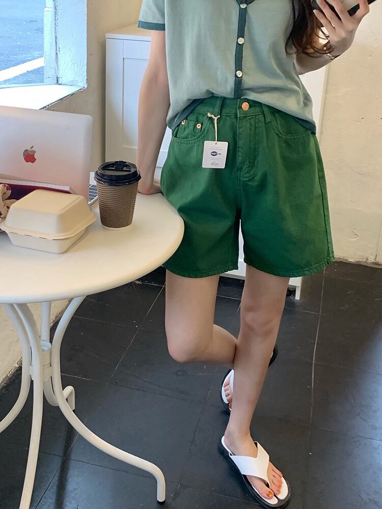 ソリッド カラーショーツ レディースサマーカジュアルハイウェストウェストスリムルーズパンツ 夏物 ブルマー ソリッドカラー ビッグFスモールZ韓国90237944904