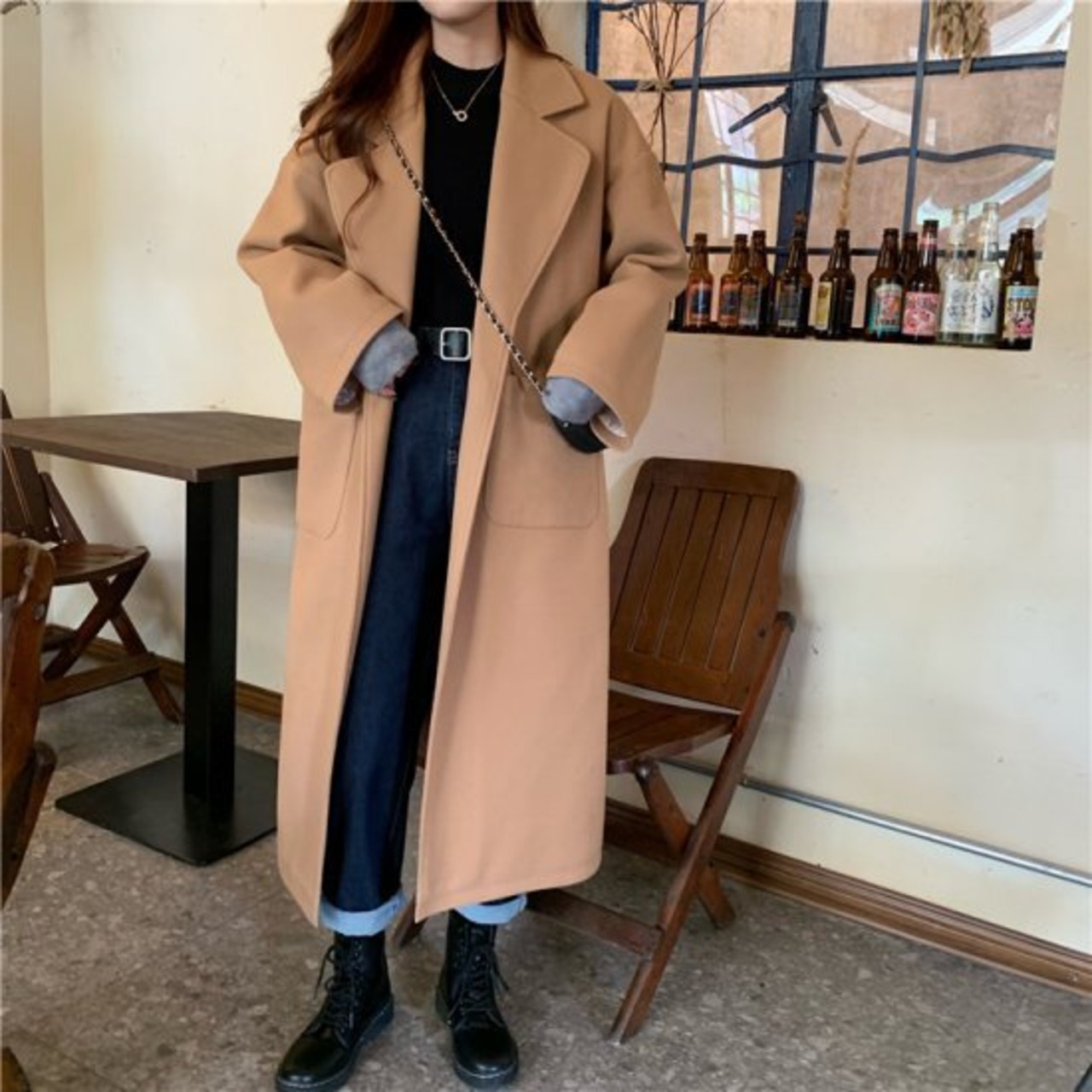 ロングコート レディースロングコート ベルト付きロングコート ガウン 