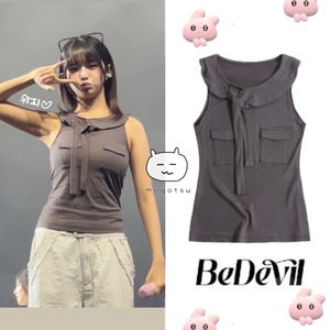 ★IVE レイ 着用！！【BEDEVIL】ボートネックタンクトップ - チャコール