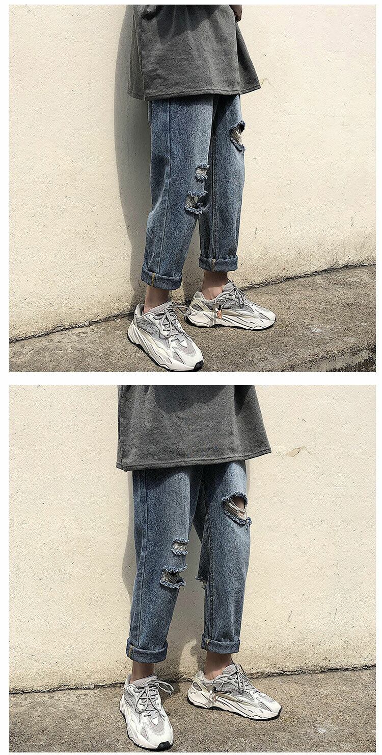 全1色 デニム パンツ ストレート カジュアル ダメージ おしゃれ