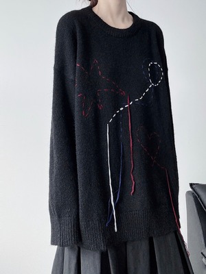 Niche hanging line round neck knit top [T2553]