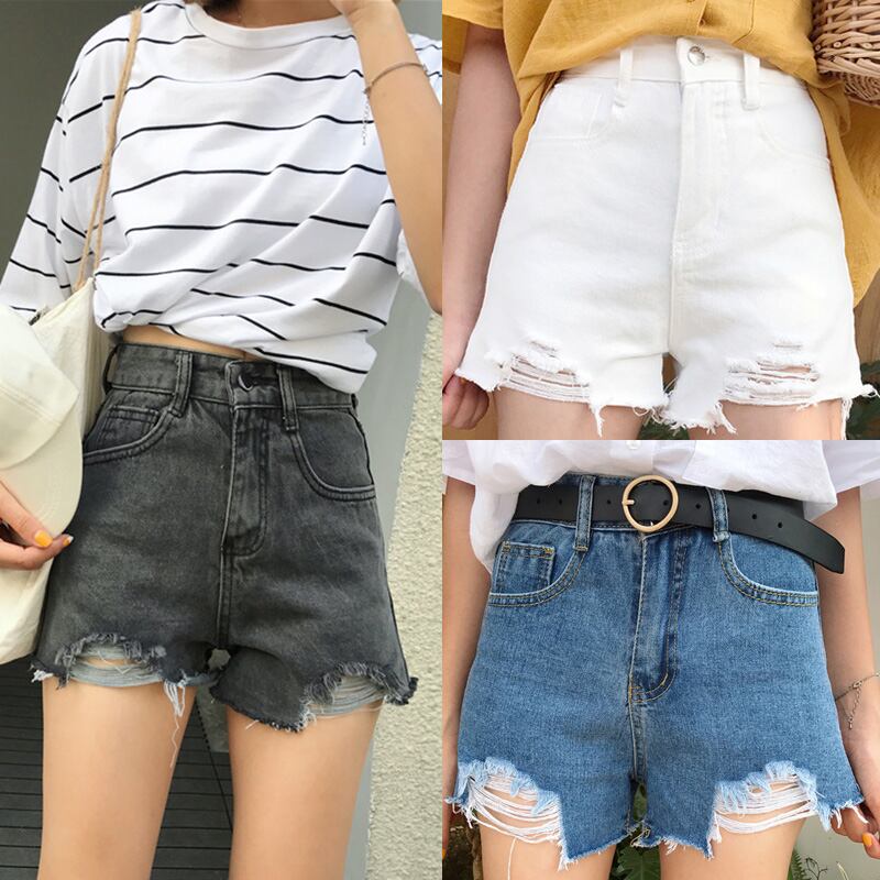 ハイウエスト・ダメージショートデニムパンツ