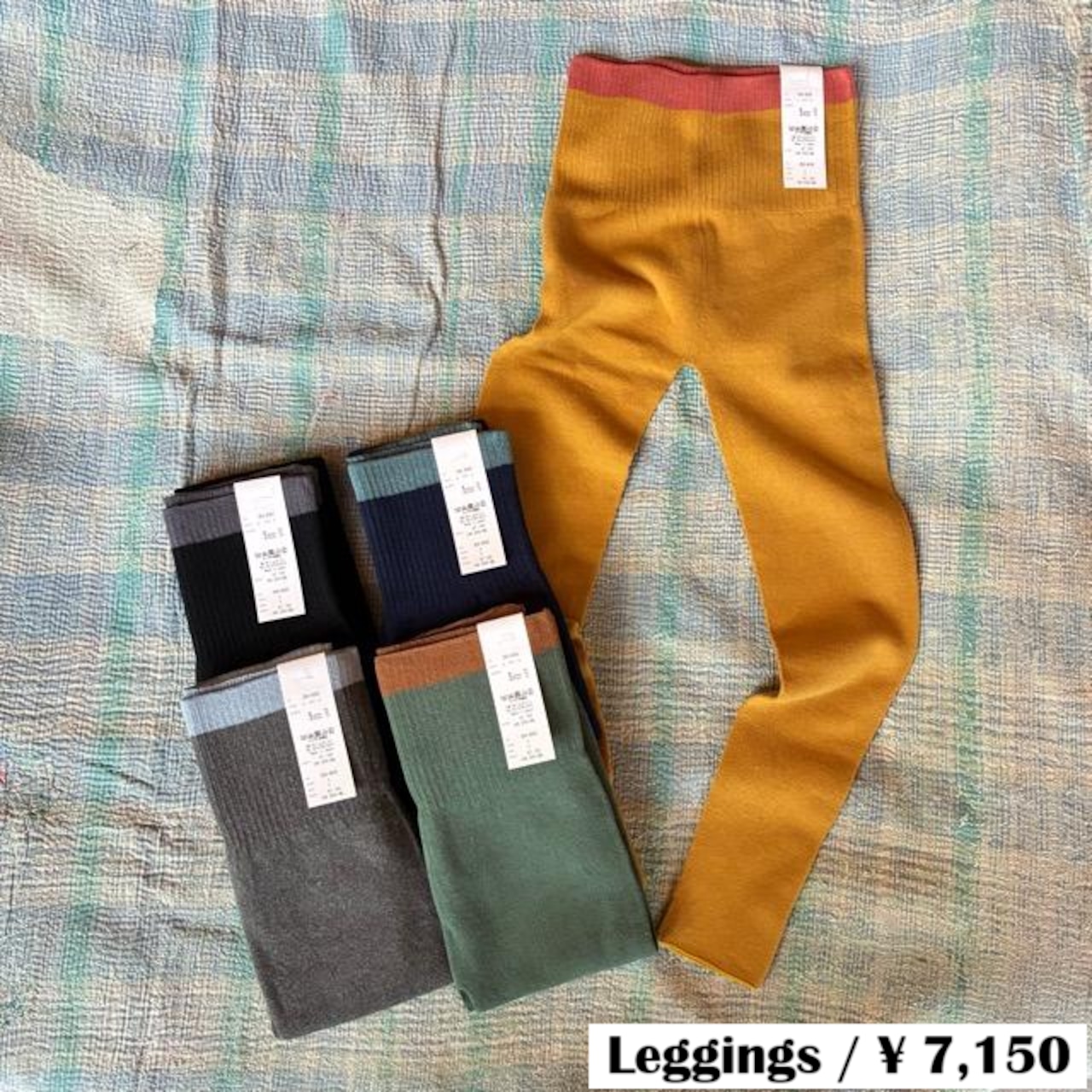 homspun Homespun Combed Cotton Leggings, 5 Colors Available, Cotton Knit Inner Leggings, Mustard Yellow, Moss Green, Navy, Black, and Top Gray