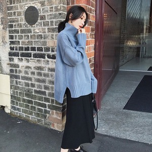 タートルネックセーター ニット 長袖 サイドスリット 後ろ長い プルオーバー 厚手 オーバーサイズ ゆったり 秋冬 カジュアル きれいめ ブラウン ブルー お出かけ 通勤 TP-018YK